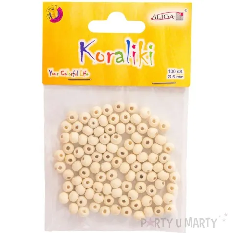 koraliki drewniane okragle gladkie drewno naturalne aliga 6 mm 100 szt