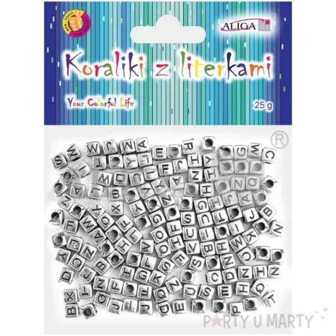 koraliki metalowe literki aliga 6x6mm 25g