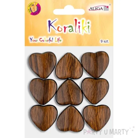 koraliki serca brazowe aliga 23 mm 9 szt