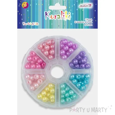 koraliki w pudelku perlowe mix aliga 8mm 176 szt
