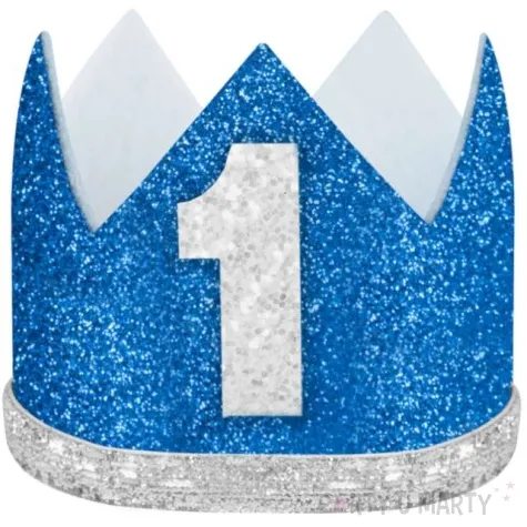 korona party 1 roczek niebieska brokatowa partypal