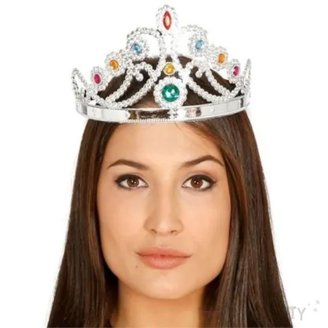 korona party diadem z klejnotami srebrna party tino