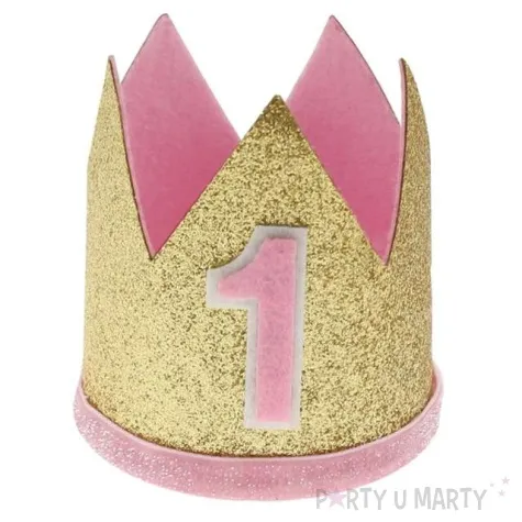 korona party roczek chlopca zloto rozowy godan