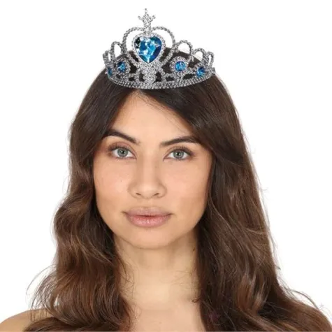 korona party tiara srebrna z klejnotem turkusowa partytino