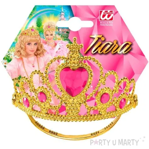 korona party tiara z rozowym klejnotem zlota widmann