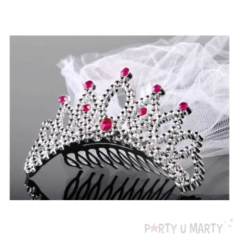 korona z welonem srebrna partydeco