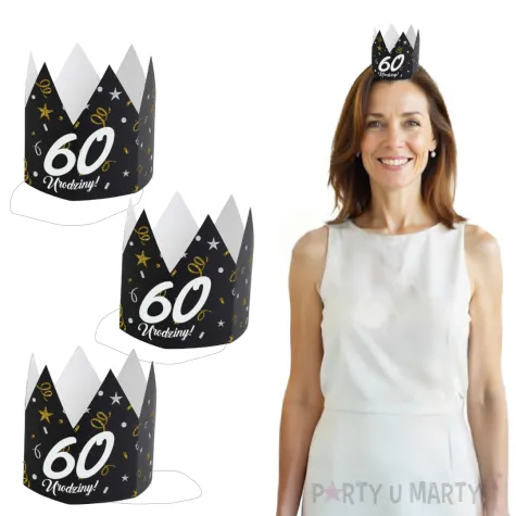 korony papierowe 60 urodziny glamour birthday 3 szt