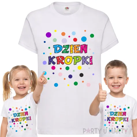 koszulka dziecieca z nadrukiem dla chlopca dziewczynki dzien kropki biala do przedszkola 104