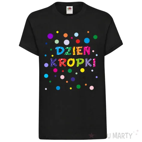 koszulka dziecieca z nadrukiem dla chlopca dziewczynki dzien kropki czarna do przedszkola 140