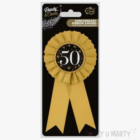 kotylion jubileuszowy 50 zloto czarny godan 8 cm