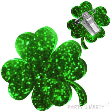 kotylion koniczynka na szczescie zielony brokat 45 mm