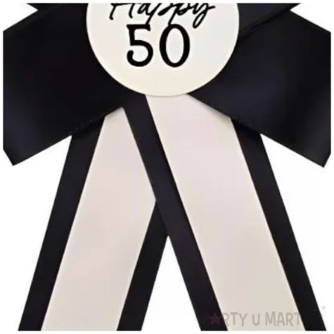 kotylion na 50 urodziny happy 50 czarny kremowy elegancki przypinka odznaka 11x17 cm