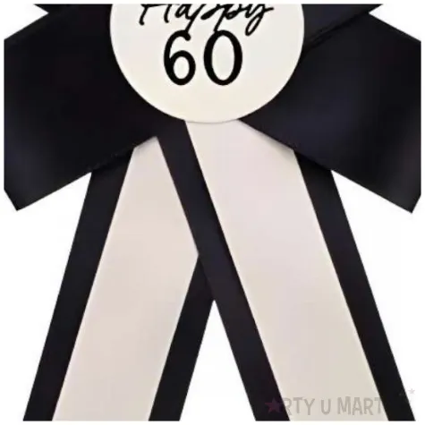 kotylion na 60 urodziny happy 60 czarny kremowy elegancki przypinka odznaka 11x17 cm