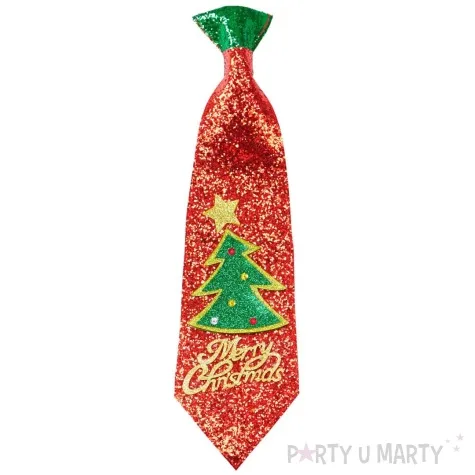 krawat choinka merry christmas czerwony brokatowy widmann