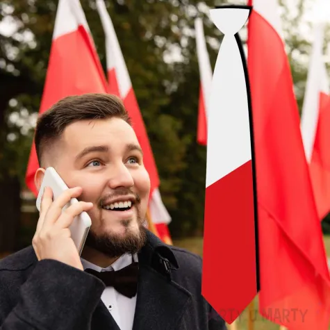 krawat flaga panstwa swiata polska bialy 43 cm