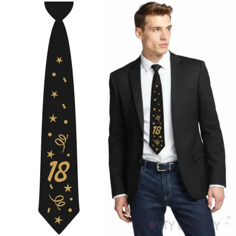 krawat na 18 urodziny dodatek do stroju glamour birthday czarny 43 cm