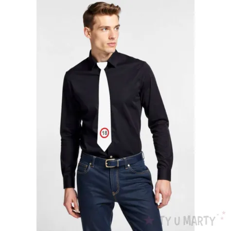 krawat na 18 urodziny dodatek do stroju traffic birthday bialy 43 cm