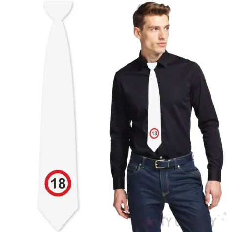 krawat na 18 urodziny dodatek do stroju traffic birthday bialy 43 cm