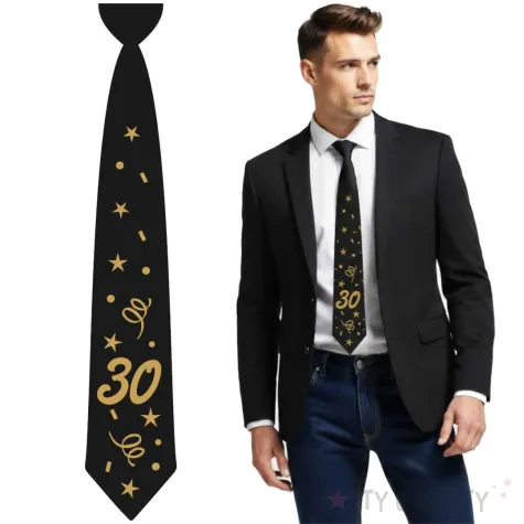 krawat na 30 urodziny dodatek do stroju glamour birthday czarny 43 cm