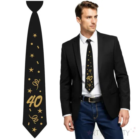 krawat na 40 urodziny dodatek do stroju glamour birthday czarny 43 cm