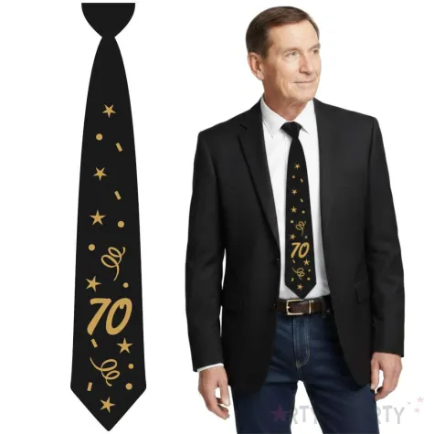 krawat na 70 urodziny dodatek do stroju glamour birthday czarny 43 cm