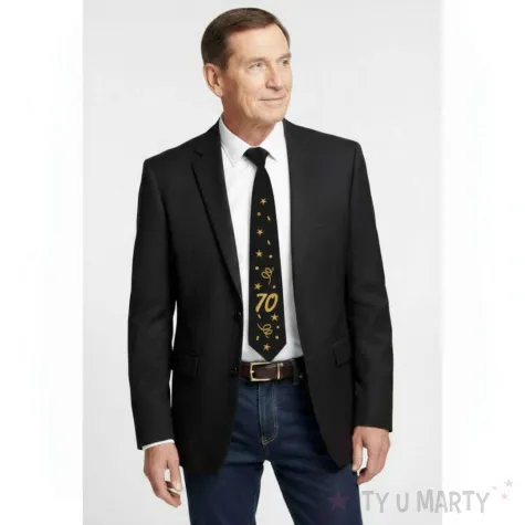 krawat na 70 urodziny dodatek do stroju glamour birthday czarny 43 cm