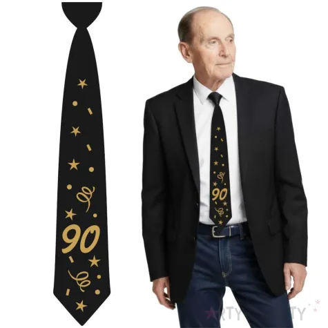 krawat na 90 urodziny dodatek do stroju glamour birthday czarny 43 cm
