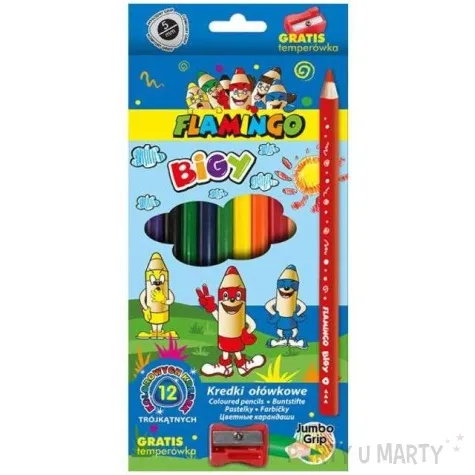 kredki olowkowe trojkatne z temperowka mix flamingo 12 szt