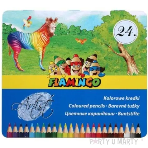 kredki olowkowe w metalowym pudelku mix flamingo 24 szt