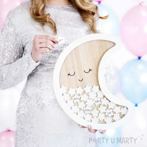 ksiega gosci drewniany ksiezyc partydeco 38x30 cm 30 gwiazdek