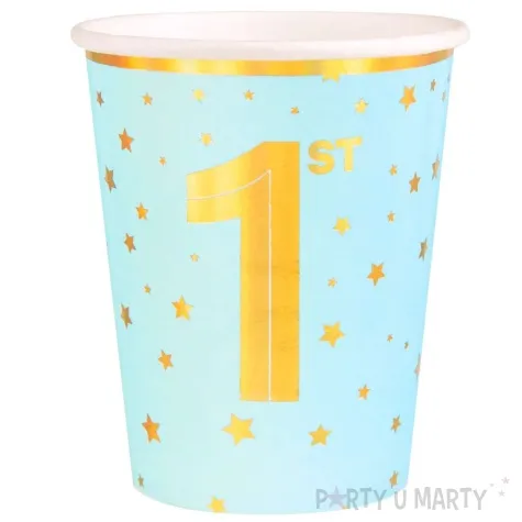 kubeczki papierowe 1 urodziny zlote gwiazdki niebieski partypal 220 ml 6 szt