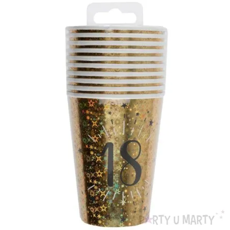 kubeczki papierowe 18 urodziny holo gold santex 250 ml 10 szt