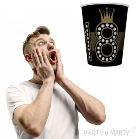 kubeczki papierowe 18 urodziny zlota korona czarne maki 250 ml 8 szt