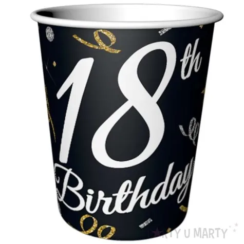 kubeczki papierowe 18th birthday 18 urodziny czarny godan 200 ml 6 szt