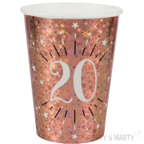 kubeczki papierowe 20 urodziny holo rozowe zloto santex 270 ml 10 szt