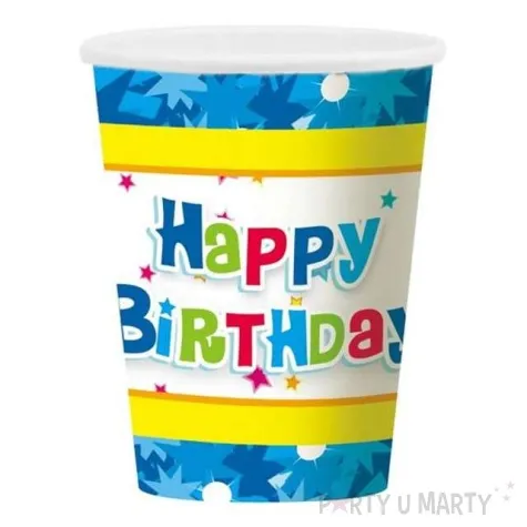 kubeczki papierowe 270 ml happy birthday niebieskie 6 szt