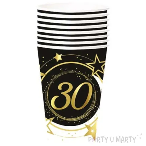 kubeczki papierowe 30 urodziny gwiazdy czarno zloty guirca 240 ml 6 szt
