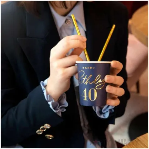 kubeczki papierowe 40 urodziny happy birthday 40 granatowy partypal 220 ml 6 szt