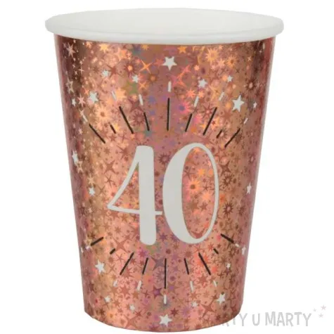 kubeczki papierowe 40 urodziny holo rozowe zloto santex 270 ml 10 szt