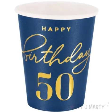 kubeczki papierowe 50 urodziny happy birthday 50 granatowy partypal 220 ml 6 szt