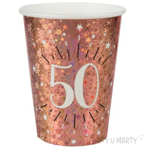 kubeczki papierowe 50 urodziny holo rozowe zloto santex 270 ml 10 szt