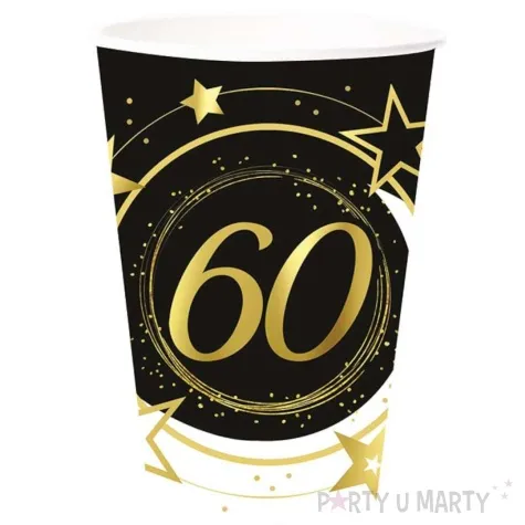 kubeczki papierowe 60 urodziny gwiazdy czarno zloty guirca 240 ml 6 szt