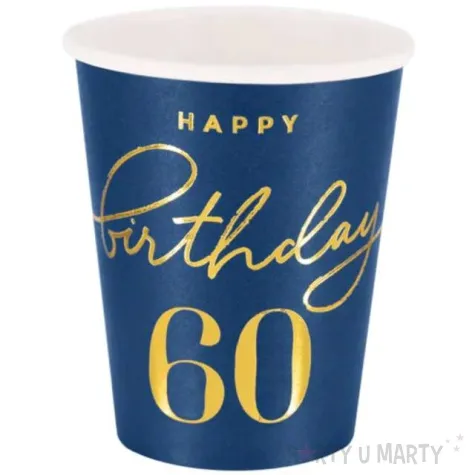 kubeczki papierowe 60 urodziny happy birthday 60 granatowy partypal 220 ml 6 szt