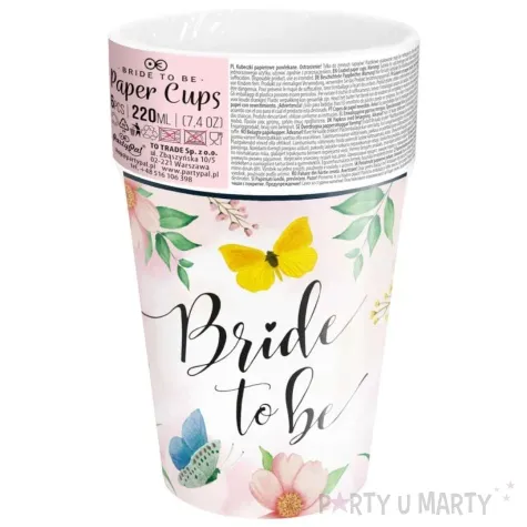 kubeczki papierowe bride to be wieczor panienski rozowy partypal 220 ml 6 szt