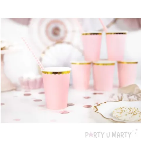 kubeczki papierowe golden border rozowe jasne partydeco 220 ml 6 szt
