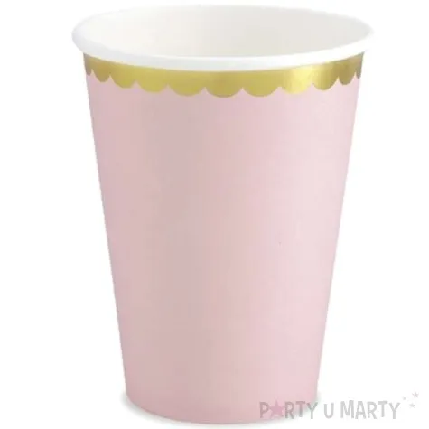 kubeczki papierowe golden border rozowe jasne partydeco 220 ml 6 szt