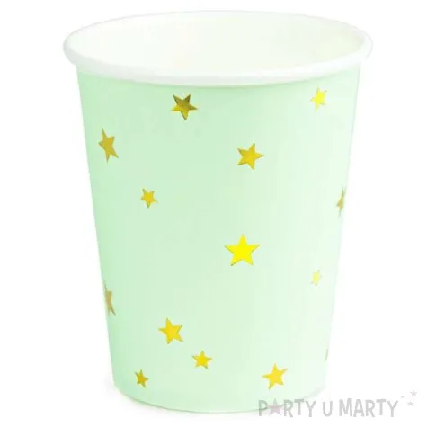kubeczki papierowe gwiazdki zlote mietowe partypal 220 ml 6szt
