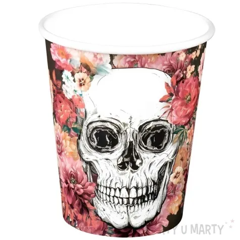kubeczki papierowe halloween czaszka i kwiaty boland 250 ml 10 szt