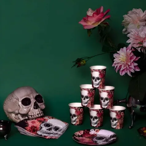 kubeczki papierowe halloween czaszka i kwiaty boland 250 ml 10 szt