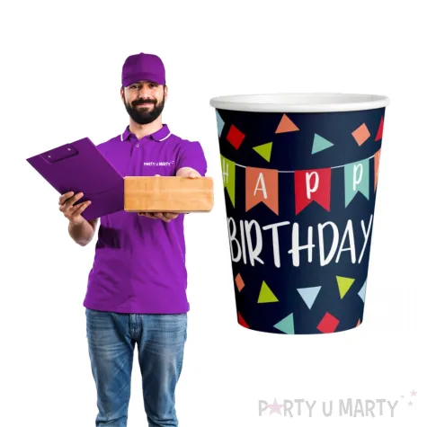 kubeczki papierowe happy birthday amscan 250 ml 8 szt